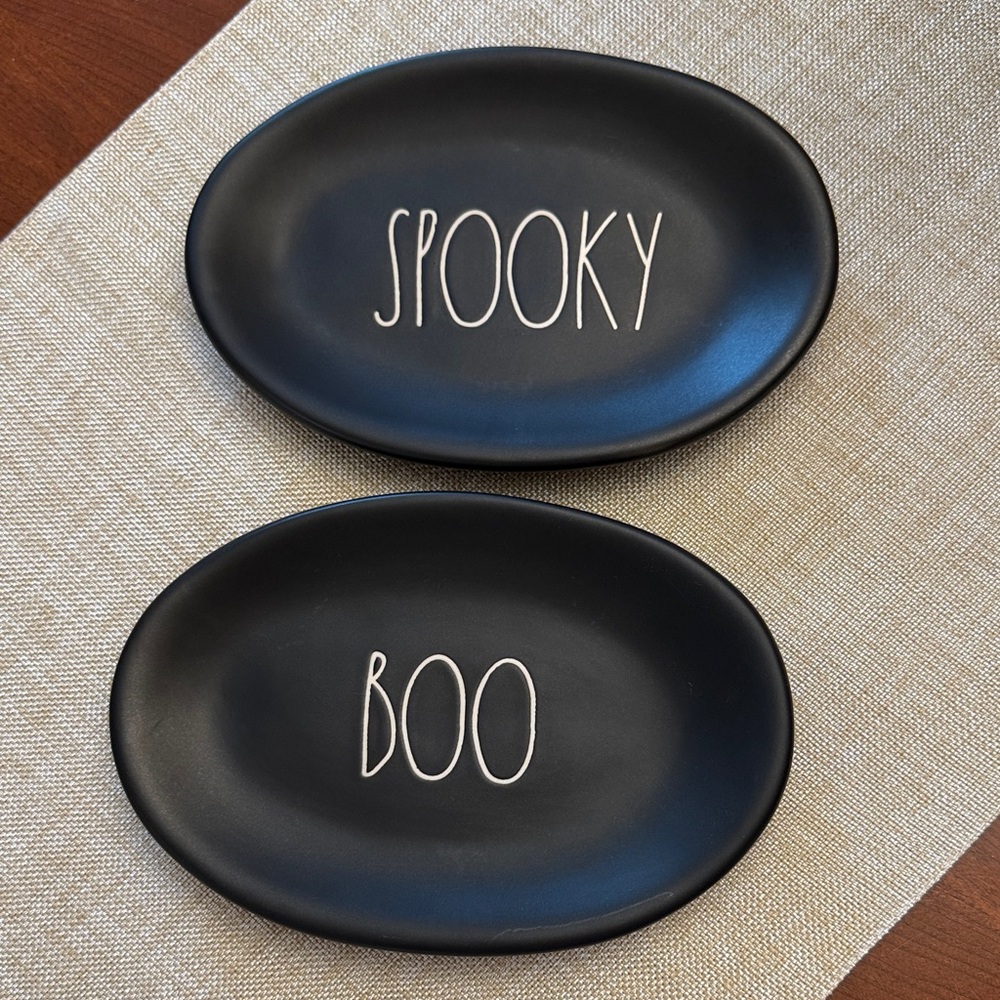 Rae Dunn Black Halloween Plates - Spooky and Boo